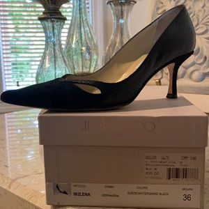 Jimmy Choo black suede pumps size 6 with snakeskin
